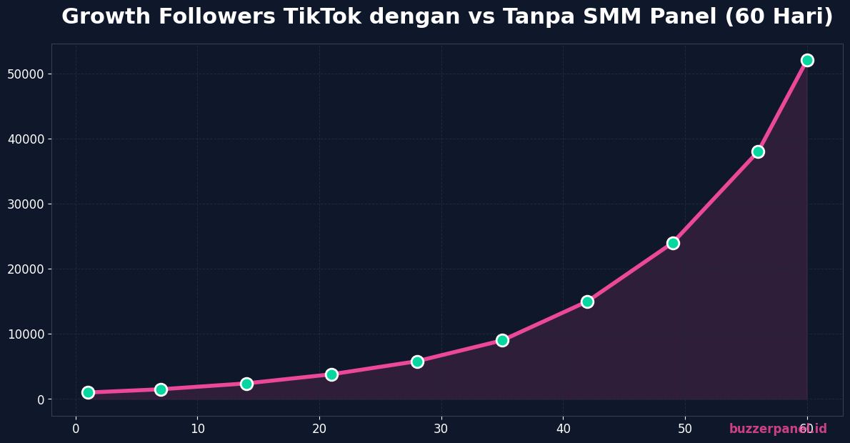 Growth followers TikTok dengan vs tanpa SMM panel 60 hari