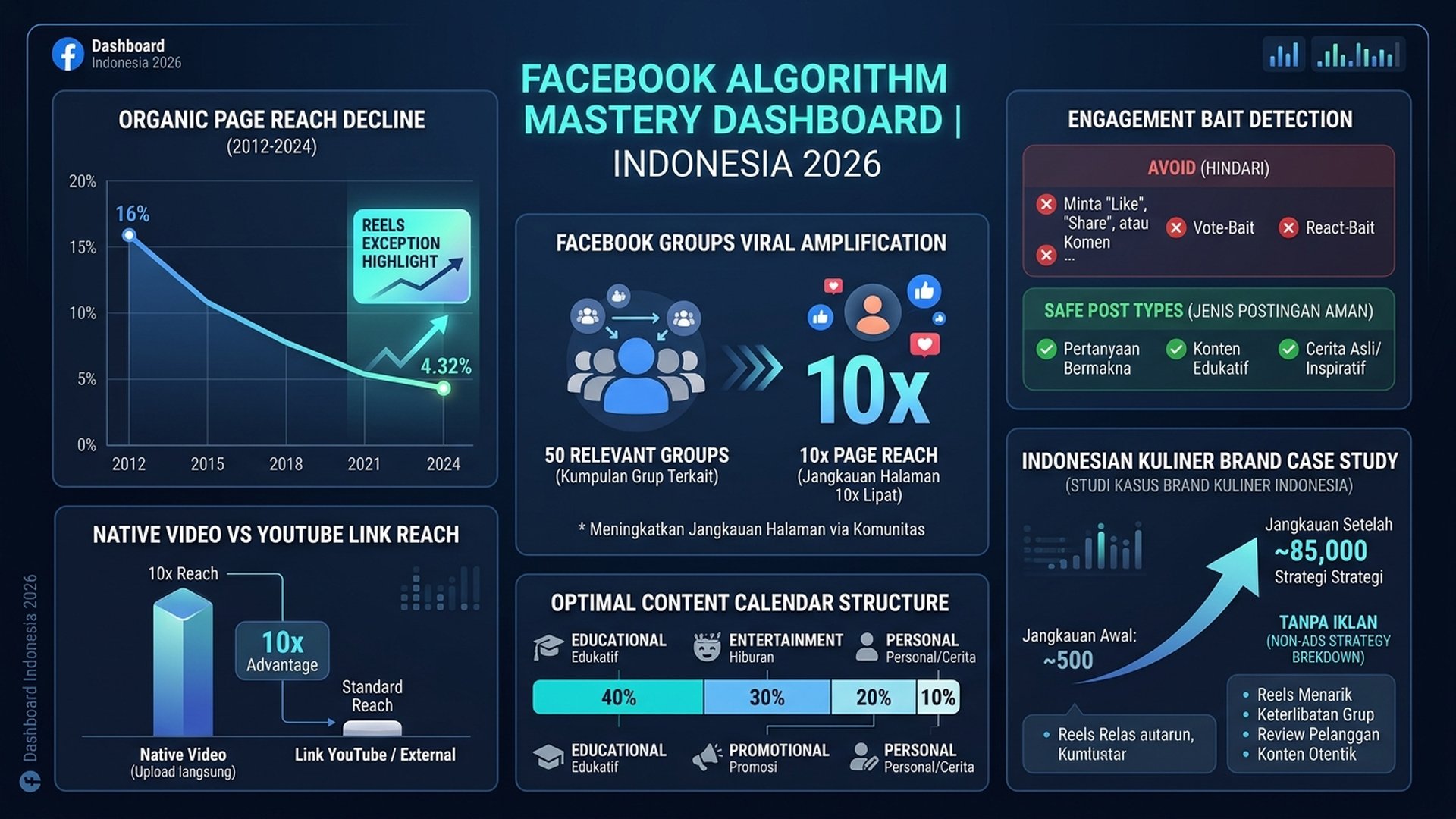 strategi reach Facebook organik Indonesia 2026 - Reels grup Facebook posting tips tanpa iklan