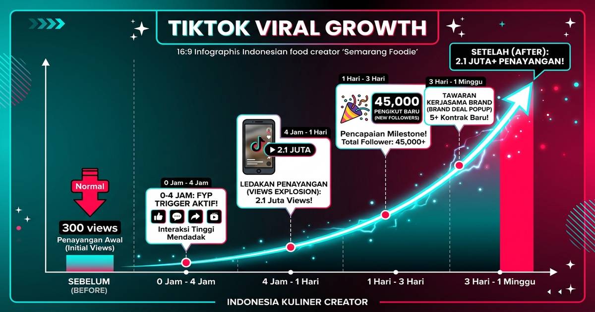 Grafik pertumbuhan views TikTok Indonesia viral sebelum dan sesudah strategi konten plus SMM panel BuzzerPanel 2026
