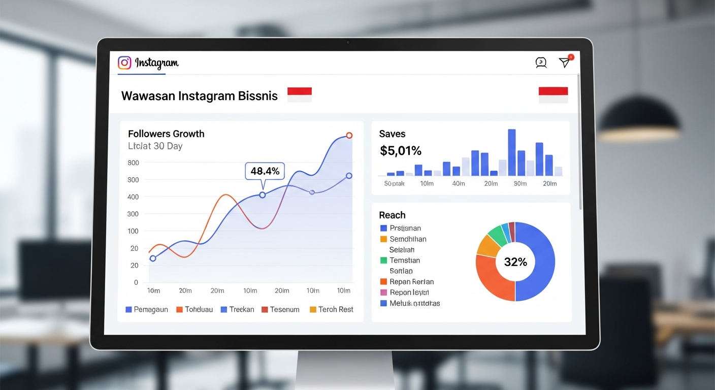 Dashboard Instagram insights menampilkan grafik pertumbuhan followers dan reach