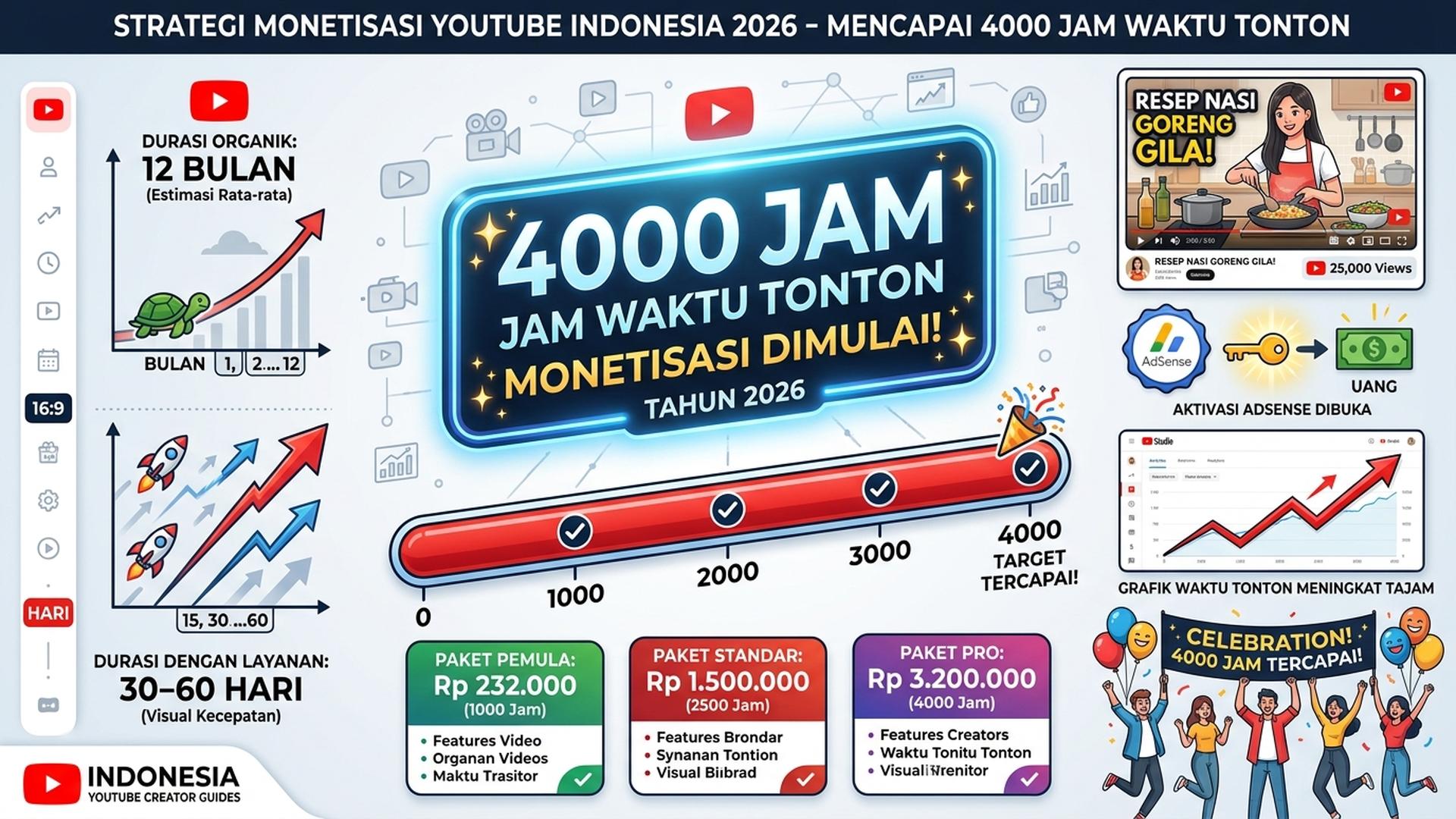 Jasa Jam Tayang YouTube Indonesia 2026: Capai 4000 Jam Tayang Cepat & Aman untuk Monetisasi