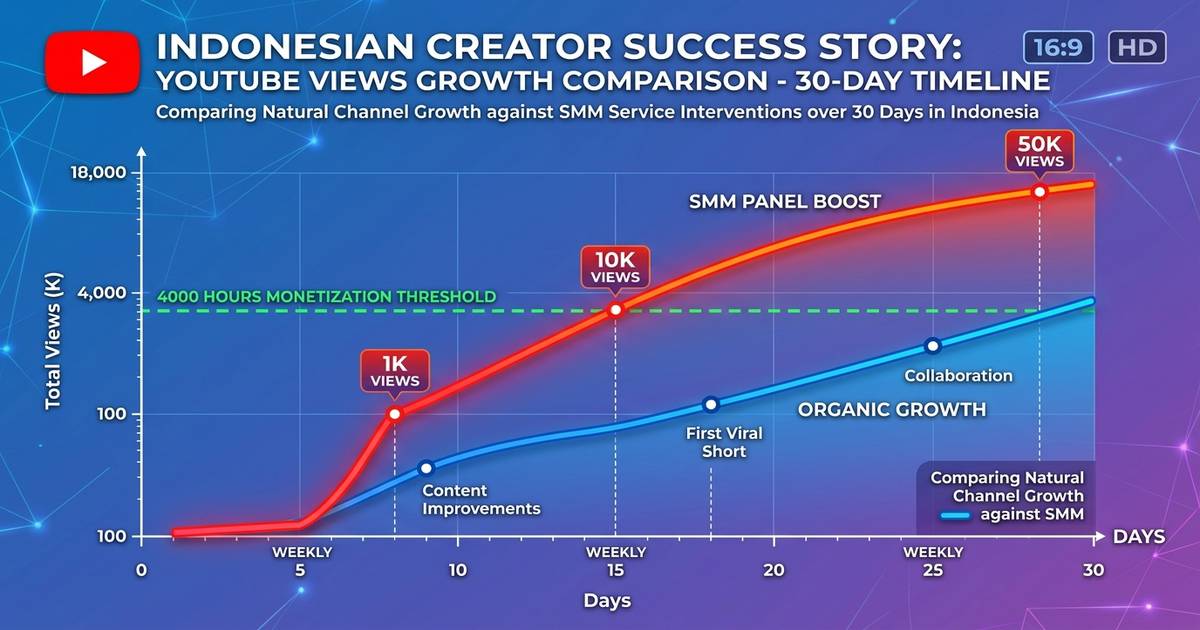 Perbandingan views YouTube organik vs boost jasa views Indonesia dalam 30 hari chart analytics 2026