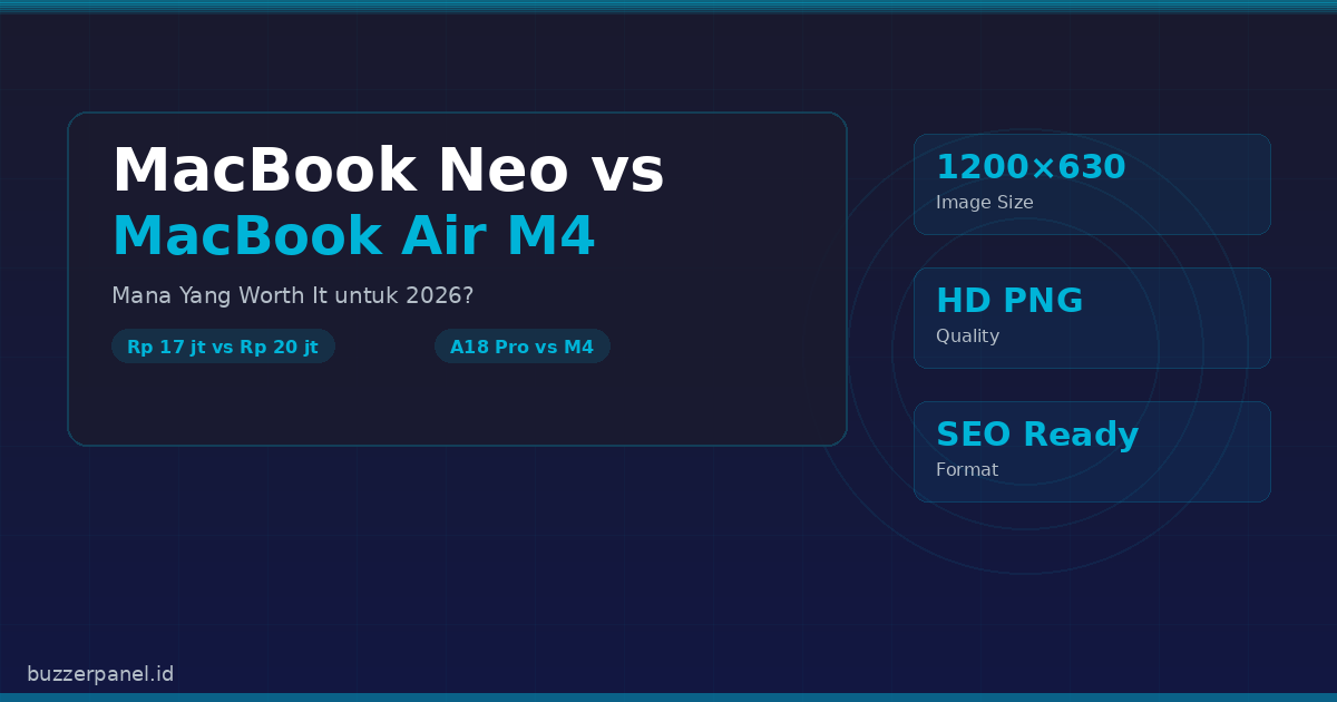 Tabel perbandingan spesifikasi MacBook Neo vs MacBook Air M4 2026
