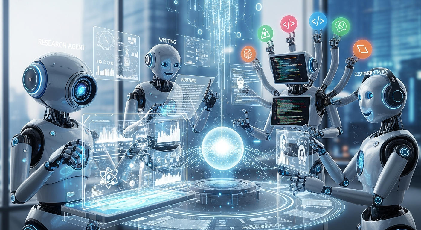 Agent? Kerja, Jenis, Contoh - Multi-agent system dengan beberapa AI agent spesialis yang bekerja sama dalam tim