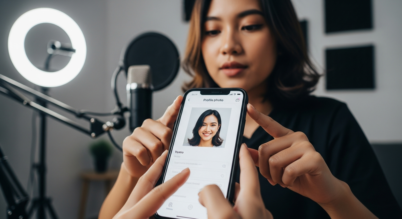 Creator TikTok Indonesia optimasi profil di smartphone dengan setup studio sederhana