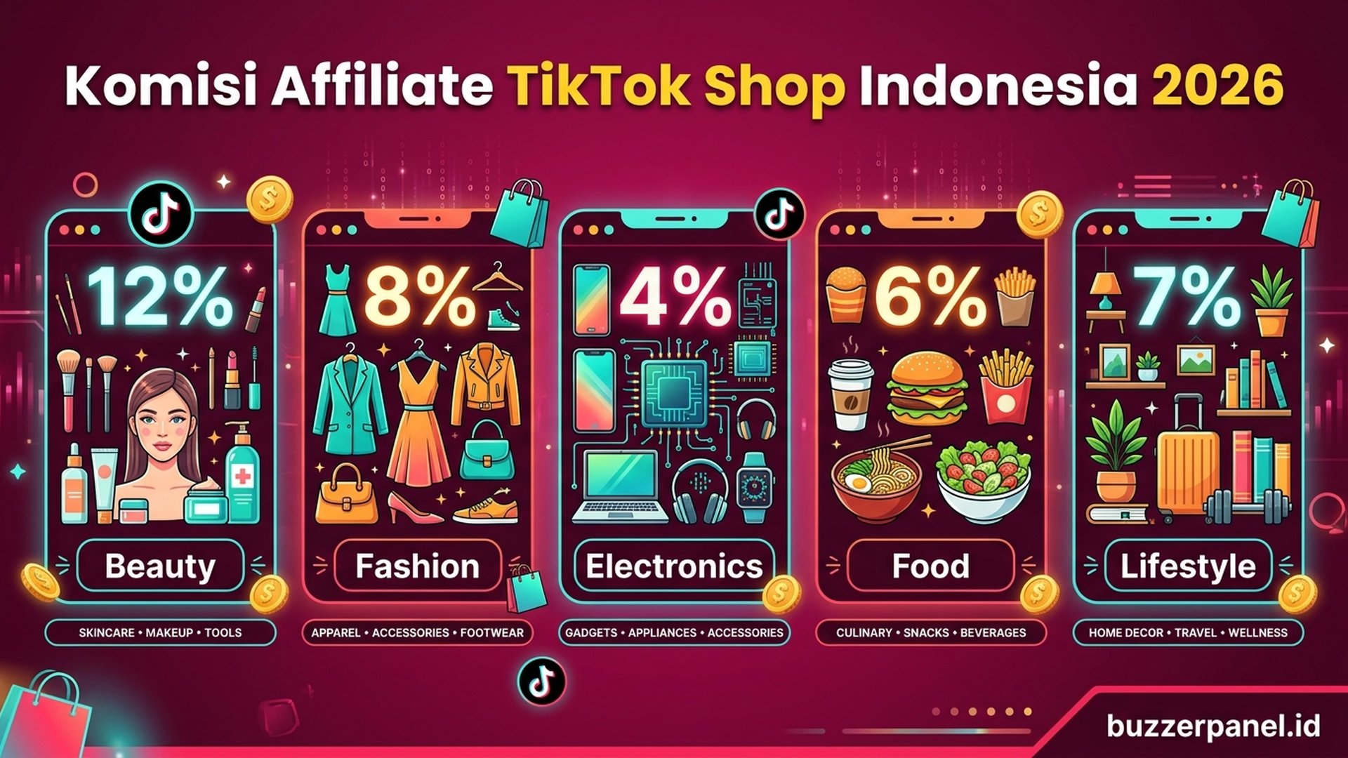 Komisi affiliate TikTok Shop Indonesia 2026 5 niche persentase