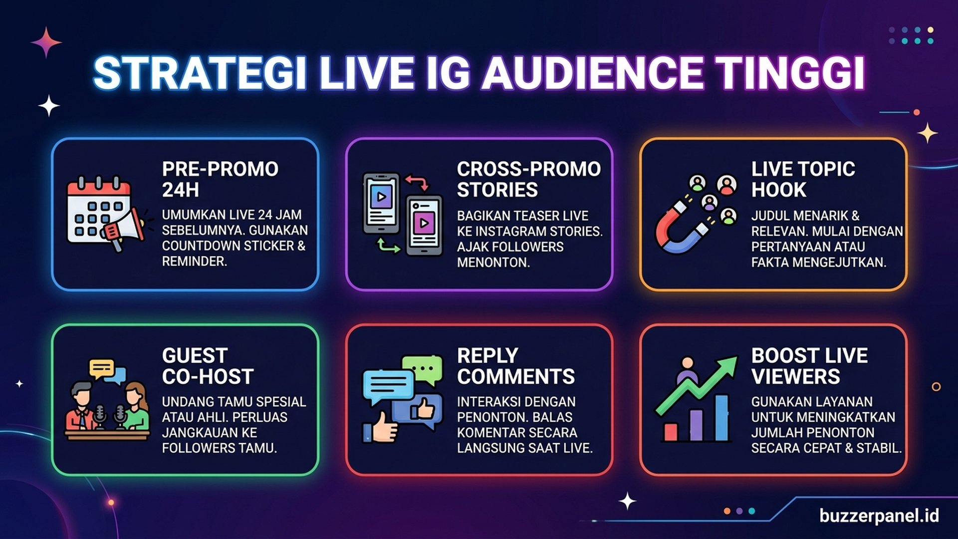 Strategi live IG audience tinggi pre-promo cross-promo guest