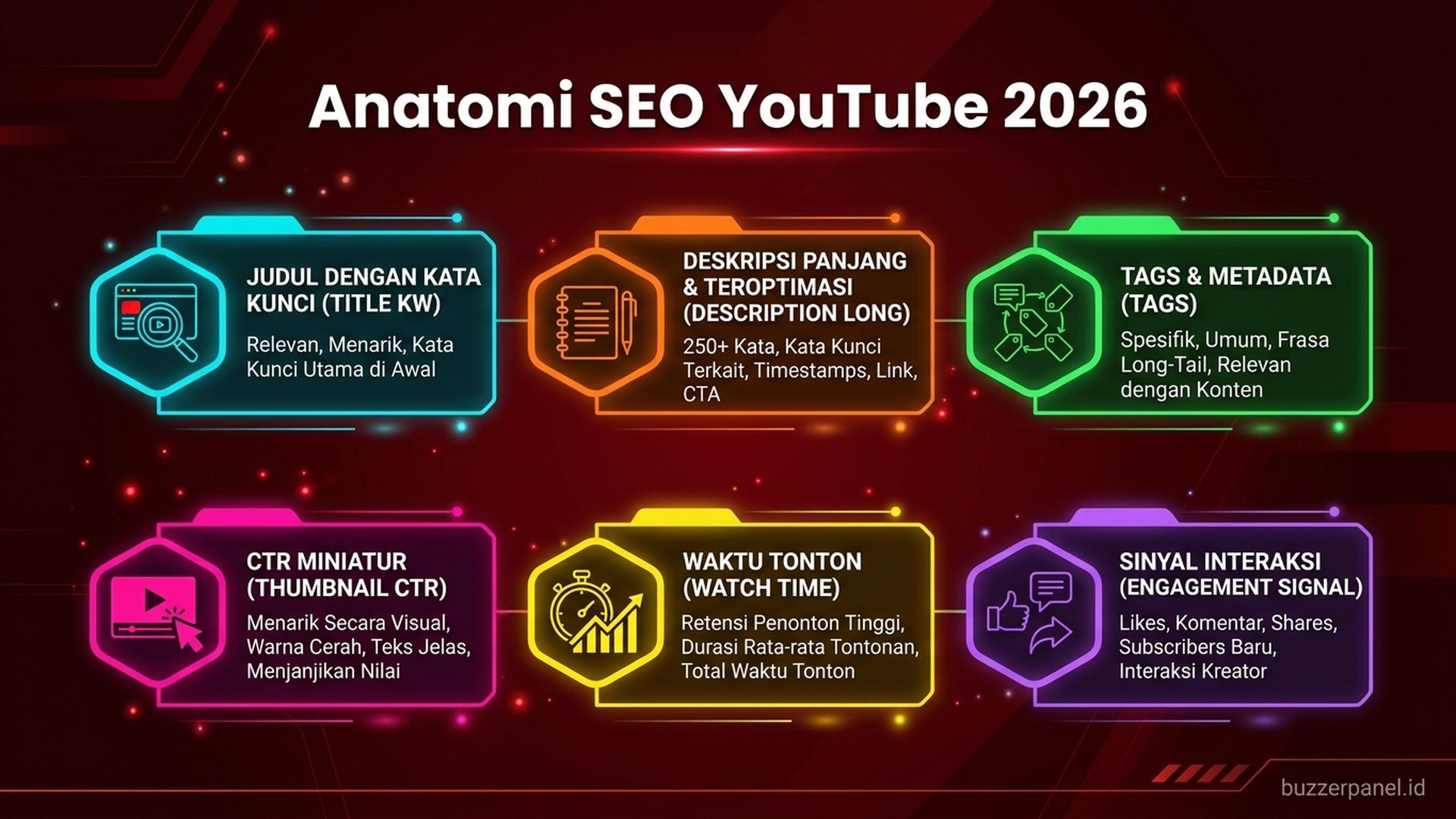Anatomi SEO YouTube 2026 6 elemen title KW description tags