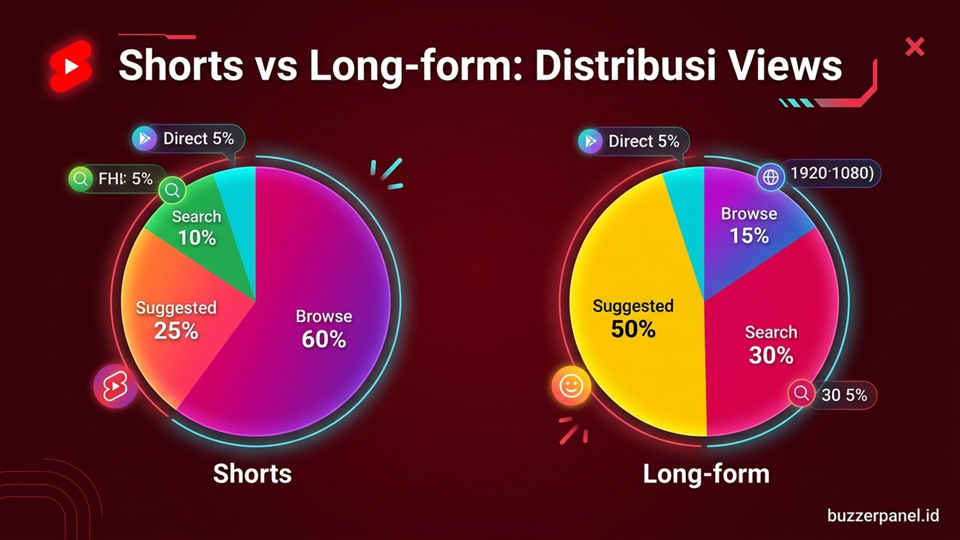 YouTube Shorts vs Long-form distribusi views browse suggested