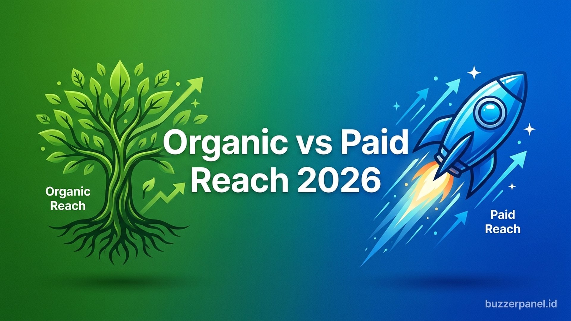 Organic vs Paid Reach | Buzzerpanel.id Organic reach vs paid reach social media 2026 mana lebih worth-it