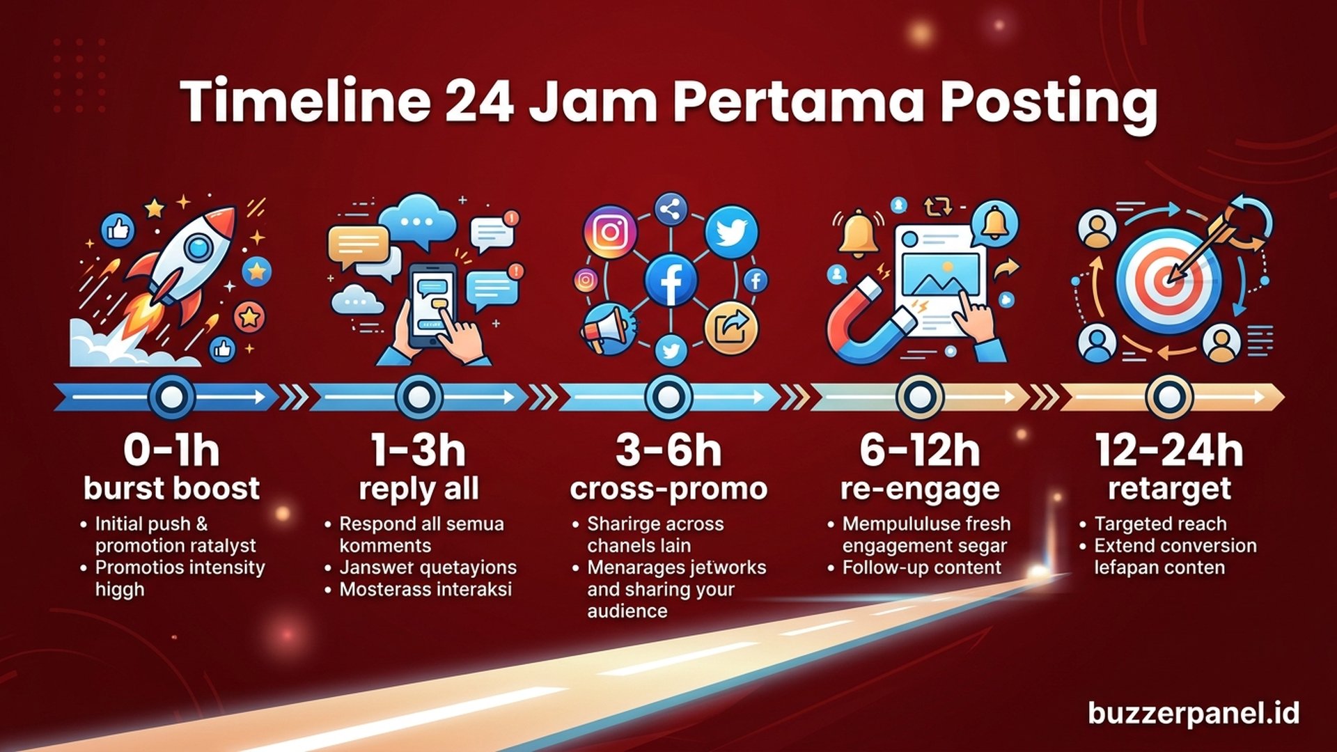 Timeline 24 Jam | Buzzerpanel.id Timeline 24 jam pertama posting burst boost cross-promo