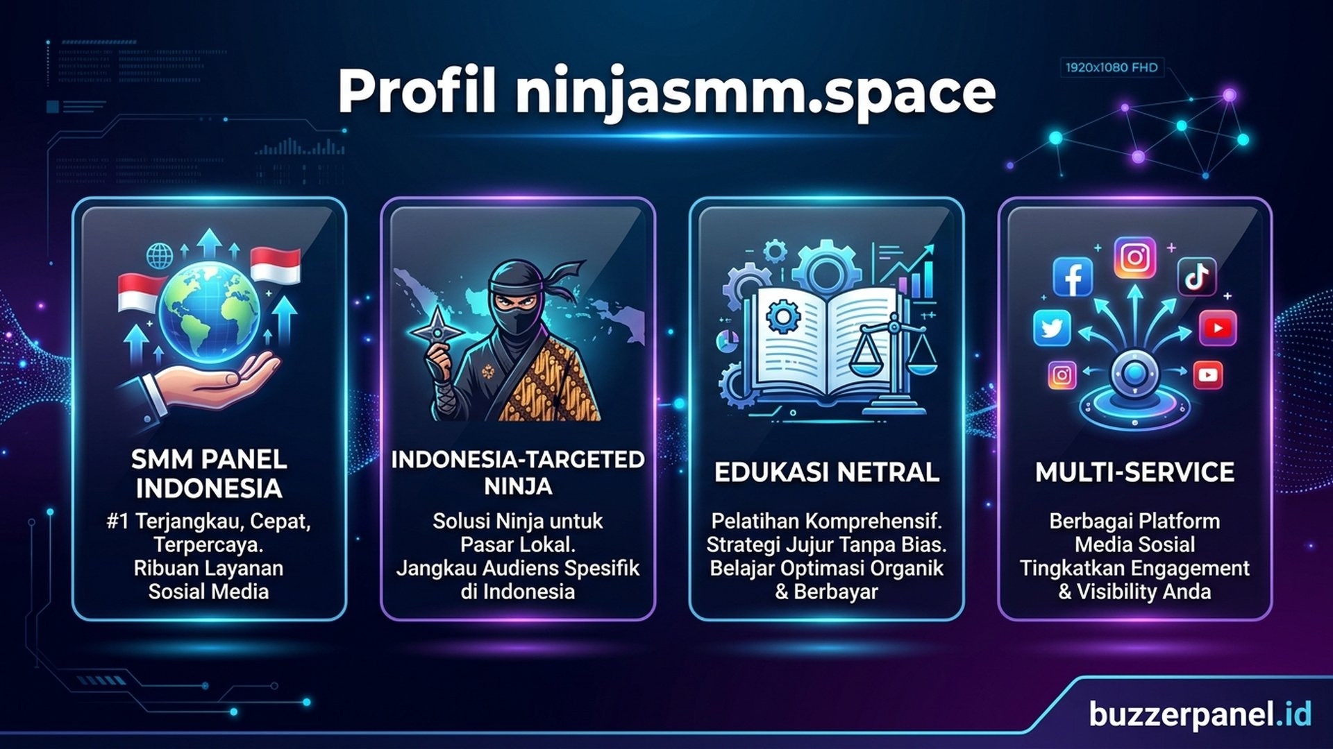 Ilustrasi branding ninja dan TLD .space pada ninjasmm.space