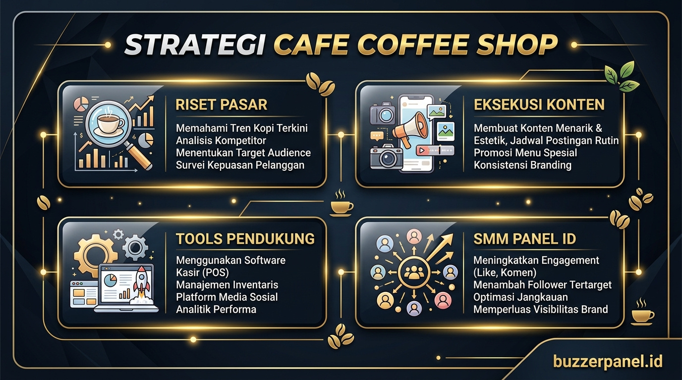 Infografik strategi Promosi Cafe Coffee Shop Sosmed 2026 - Cafe Coffee Shop