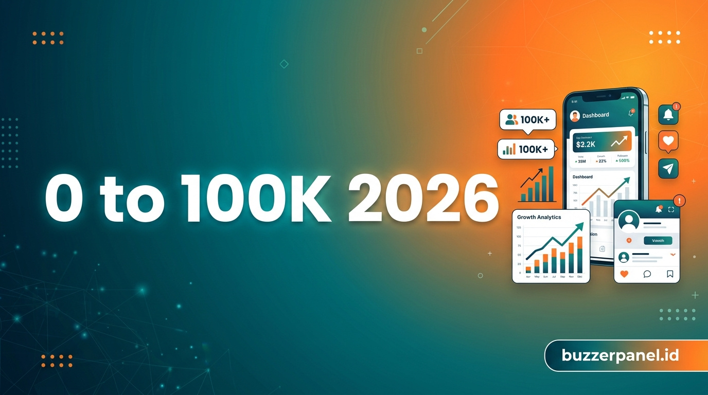 Cara Naik 0 Ke 100k Follower 2026 - 0 to 100K Ilustrasi Cara Naik 0 Ke 100k Follower 2026 - 0 to 100K BuzzerPanel