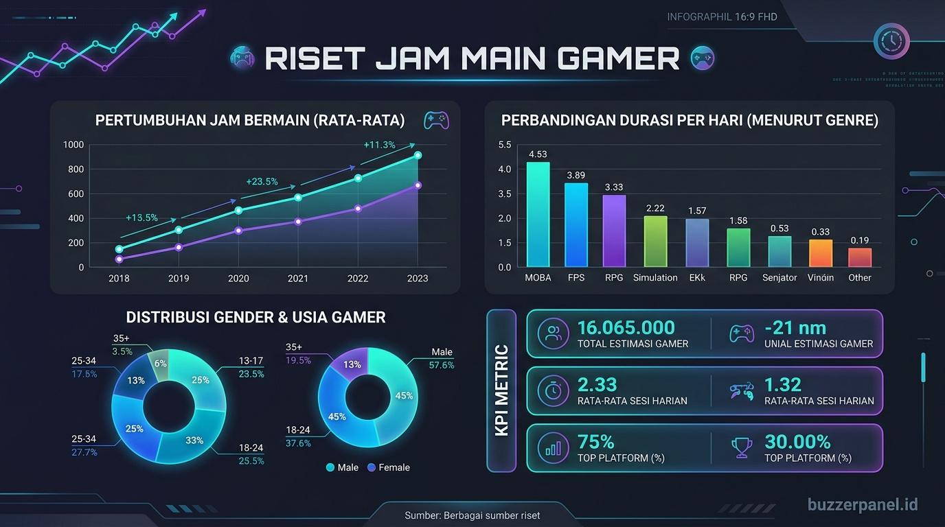 Data visualization Jam Main Rata Rata Gamer Indonesia 2026