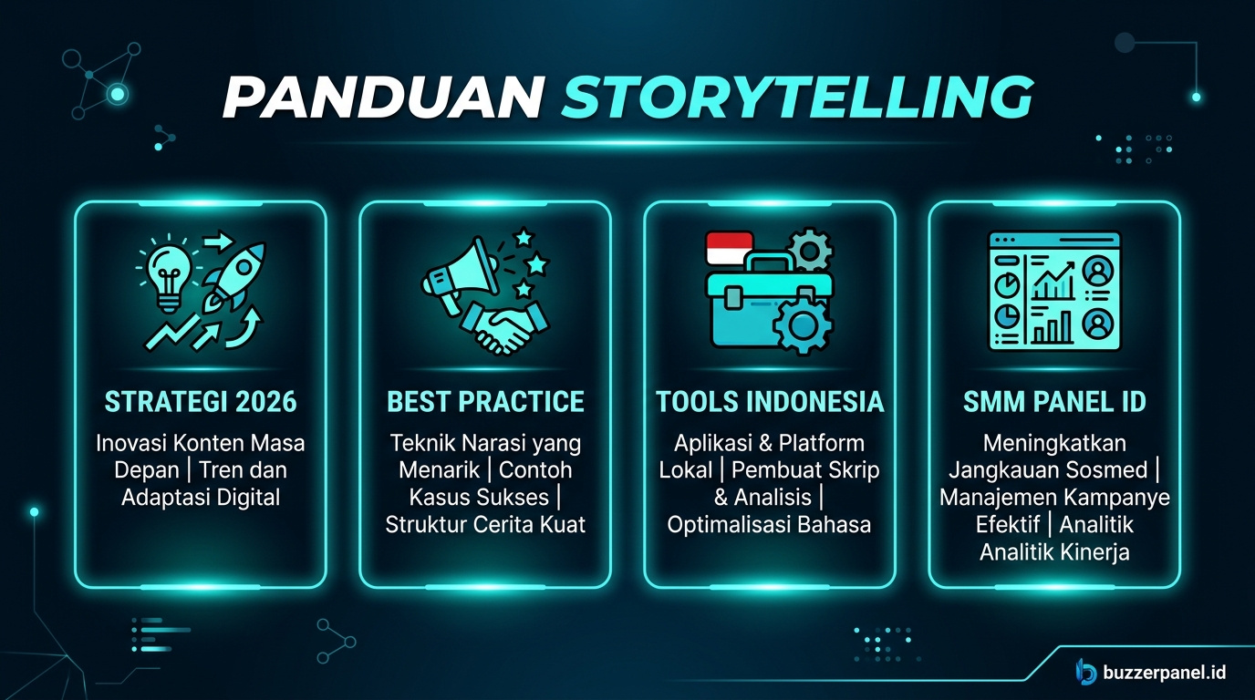Infografik tips Konten Storytelling Sosmed 2026 - panduan Storytelling
