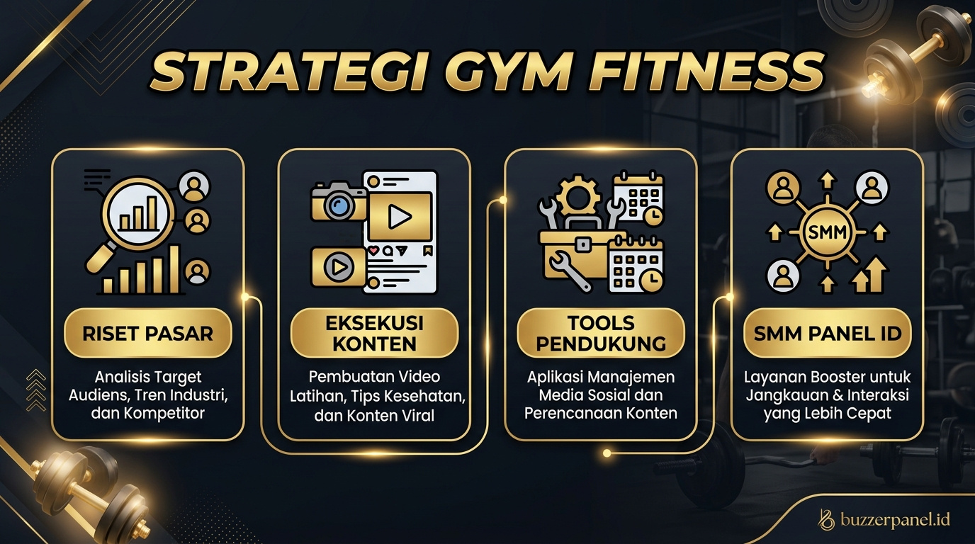 Infografik strategi Promosi Gym Fitness Instagram 2026 - Gym Fitness