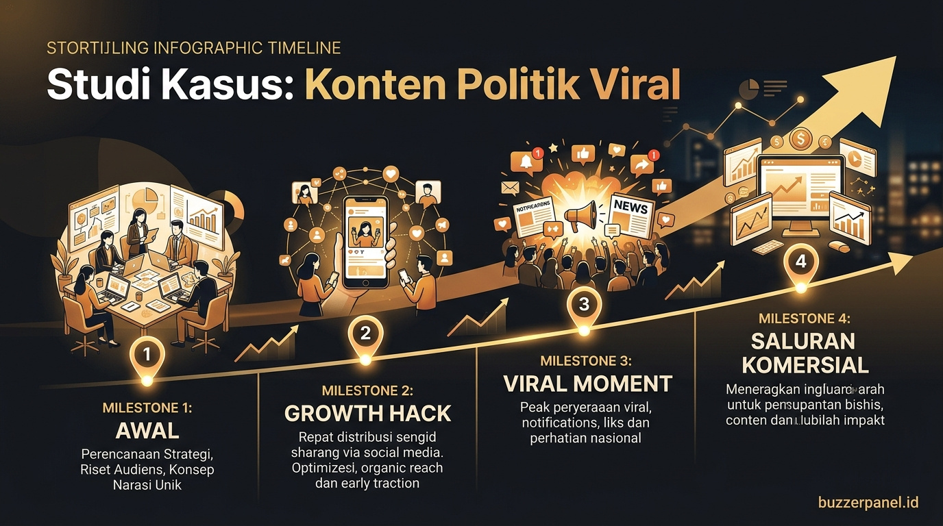 Timeline storytelling Studi Kasus Konten Politik Viral 2026