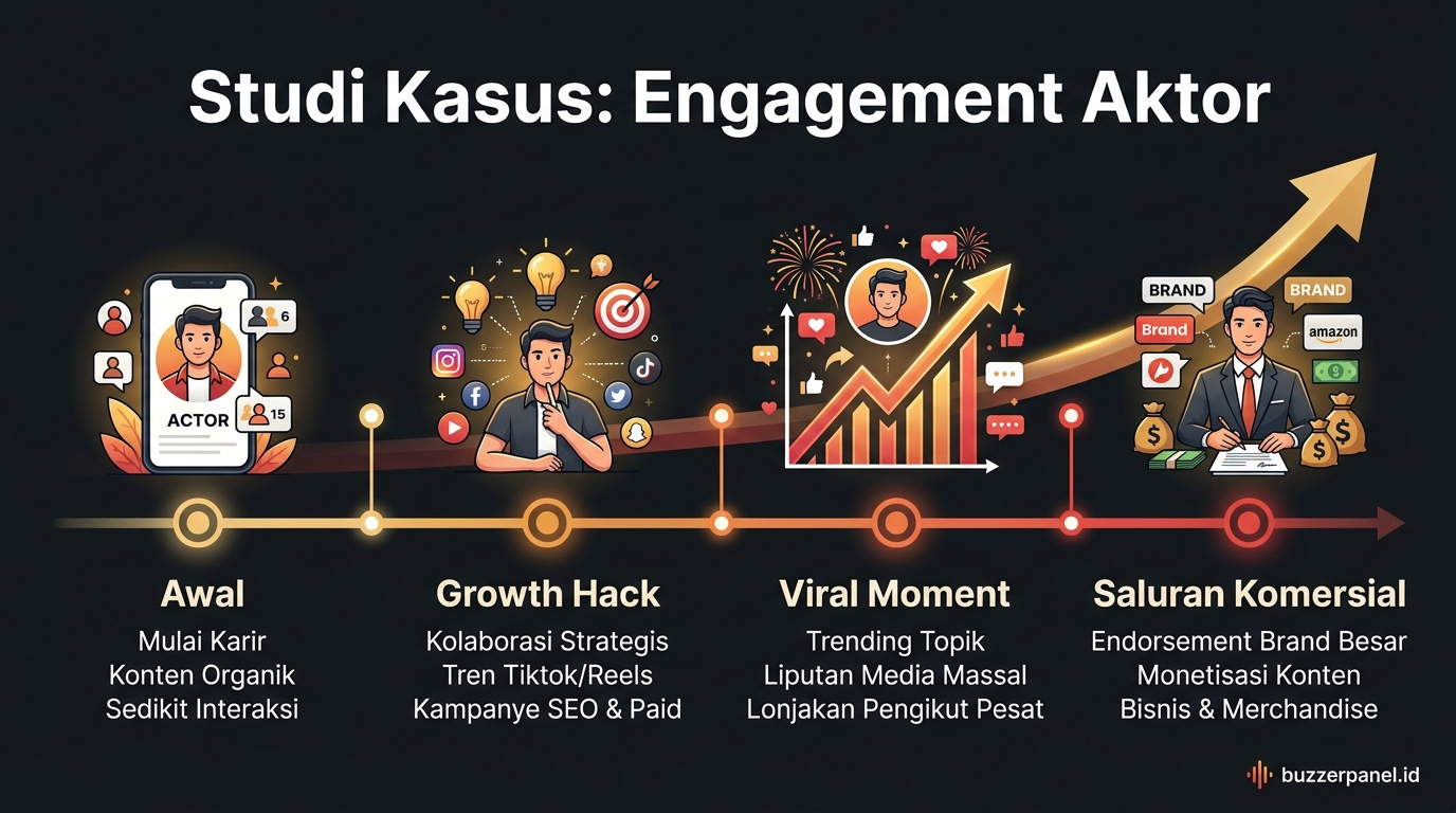Timeline storytelling Cara Naikin Engagement Akun Aktor 2026