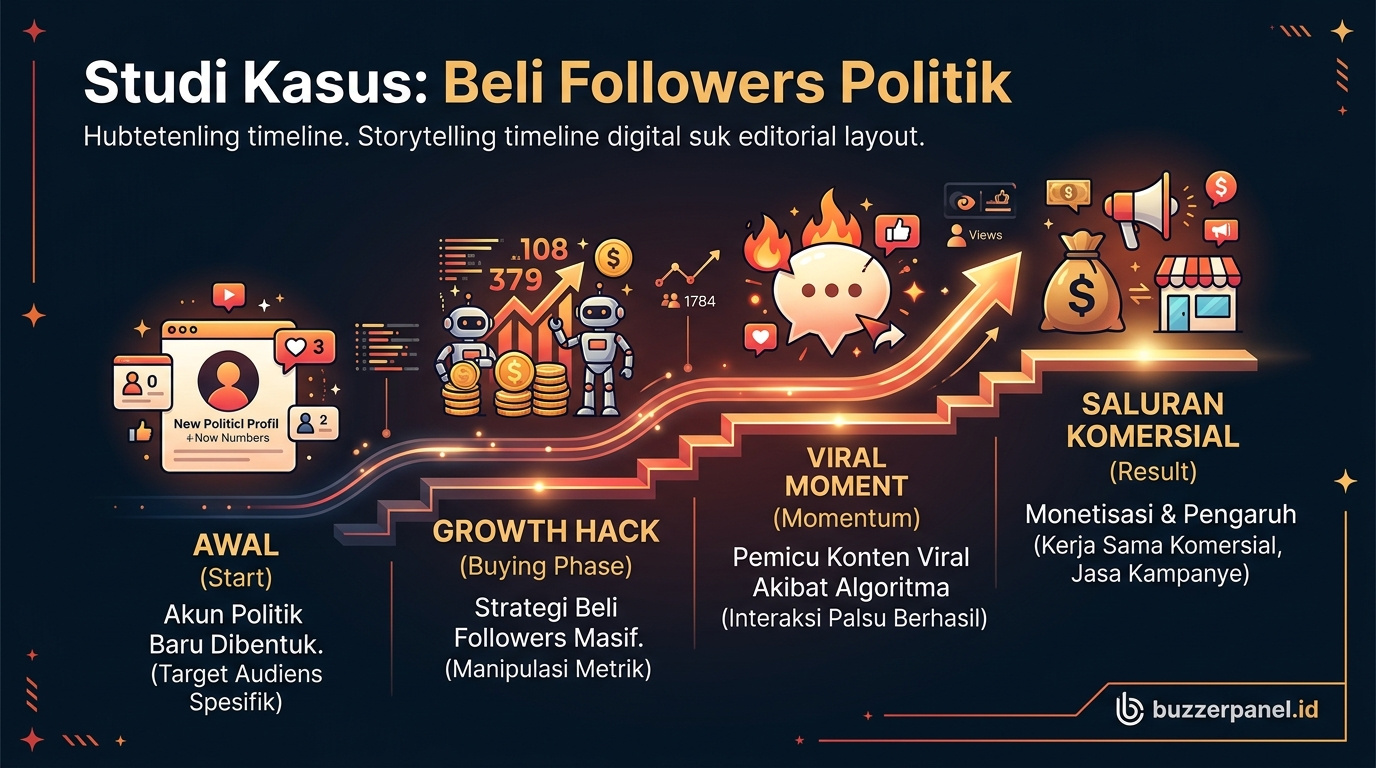 Timeline storytelling Beli Followers Akun Politik Indonesia 2026