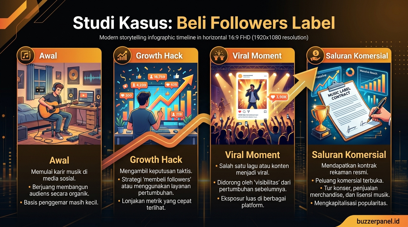 Timeline storytelling Beli Followers Akun Label Rekaman 2026