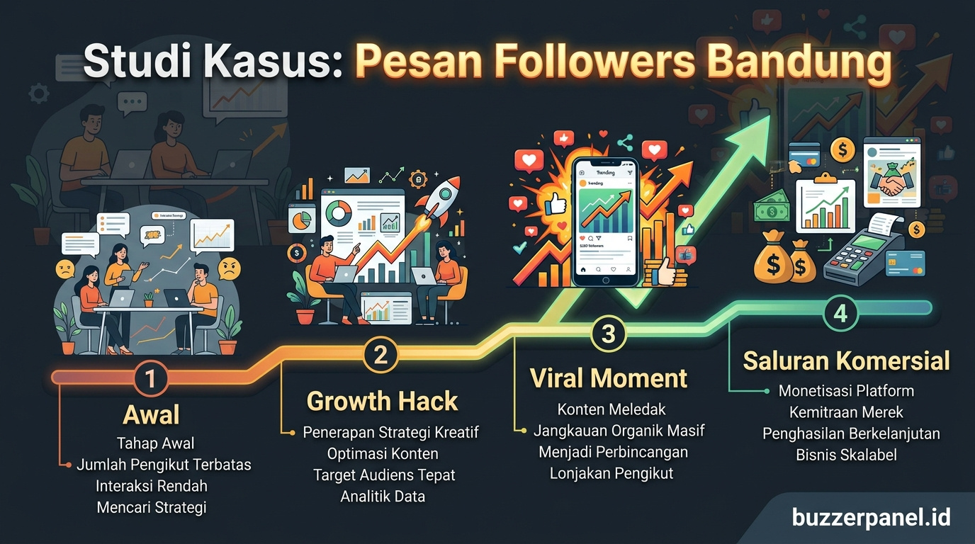 Timeline storytelling Pesan Followers Bandung Studio Kreatif 2026