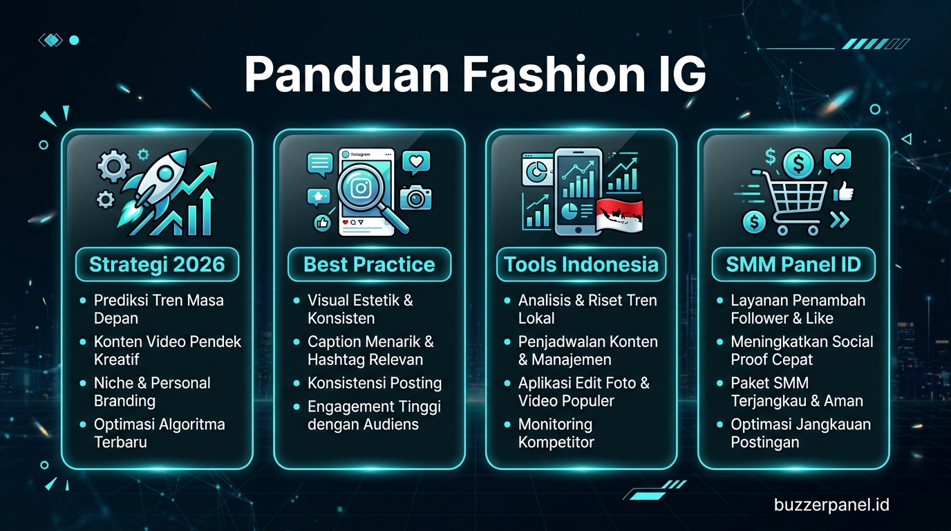 Infografik tips Jualan Fashion Instagram Shop 2026 - panduan Fashion IG