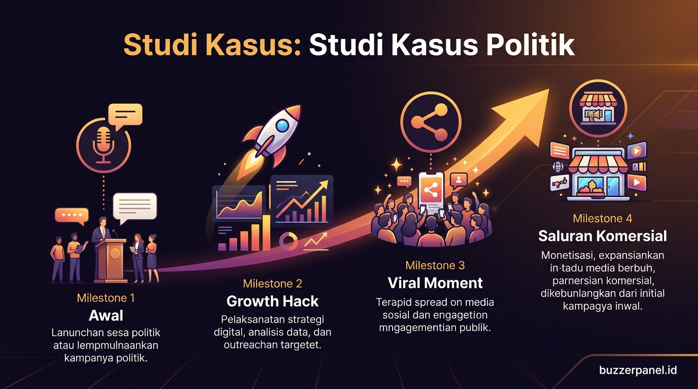 Timeline storytelling Studi Kasus Akun Politik 0 1jt Follower 2026