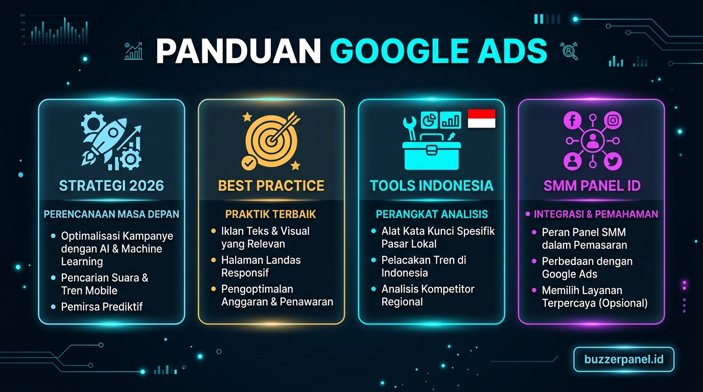 Tips Google Ads Sosmed Funnel 2026 Infografik tips Google Ads Sosmed Funnel 2026 - panduan Google Ads