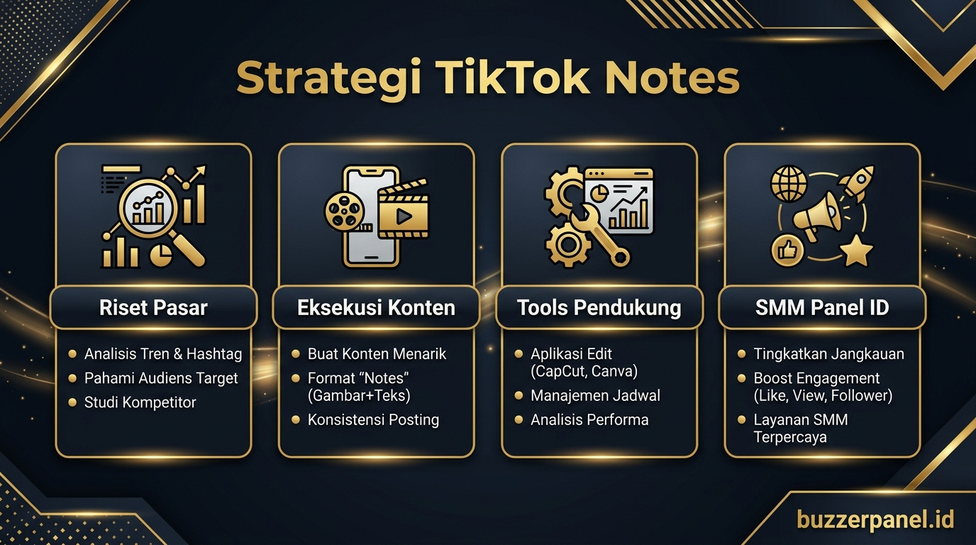 Infografik strategi Cara Pakai Tiktok Notes 2026 - TikTok Notes