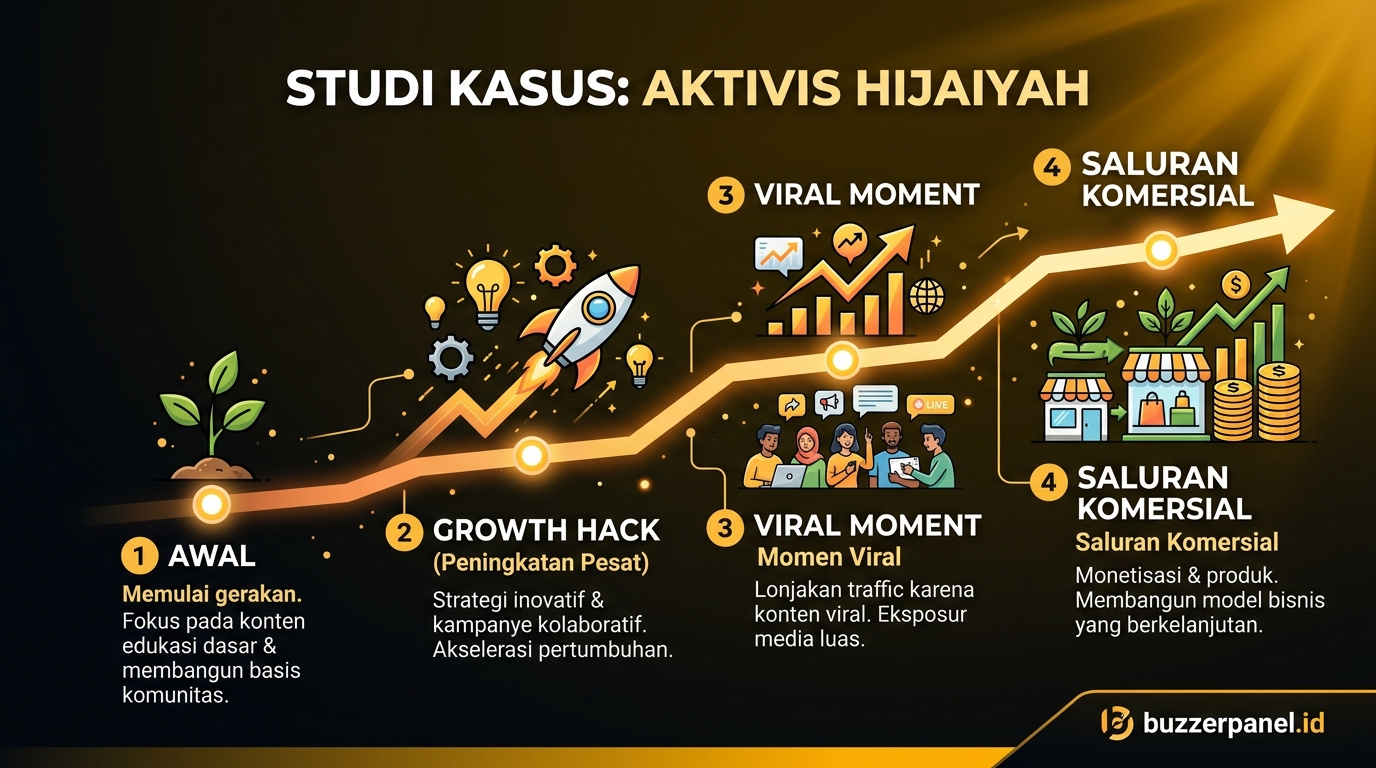 Timeline storytelling Studi Kasus Aktivis Hijaiyah Tiktok 2026