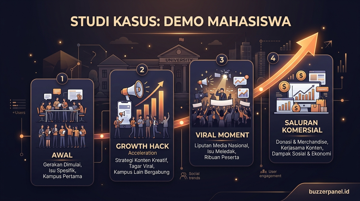 Timeline storytelling Studi Kasus Demo Mahasiswa Viral Tiktok 2026