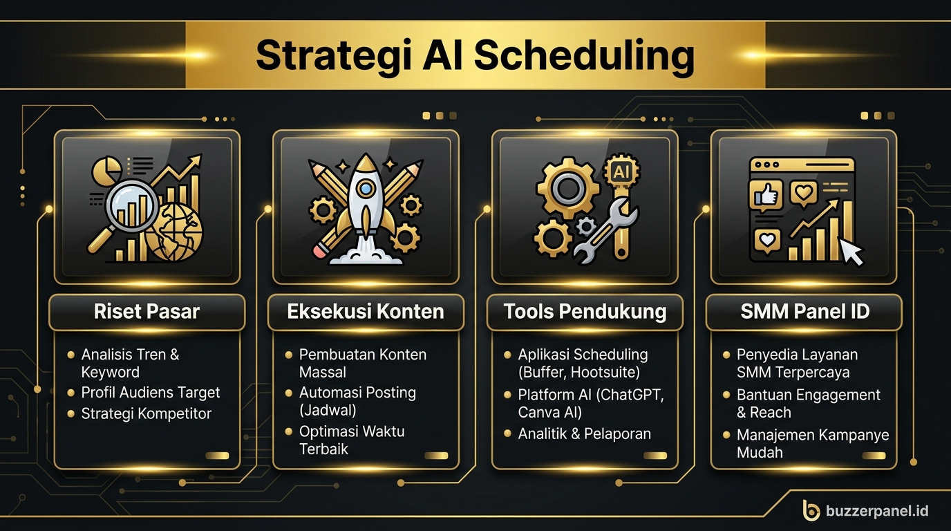Infografik strategi Ai Tools Content Scheduling 2026 - AI Scheduling