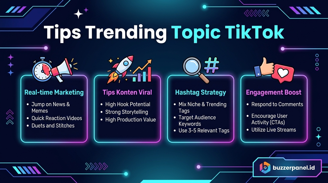 Strategi Konten Trending Topic Tiktok 2026 - Tips Strategi | Buzzerpanel.id Strategi Konten Trending Topic Tiktok 2026 infografis tips strategi