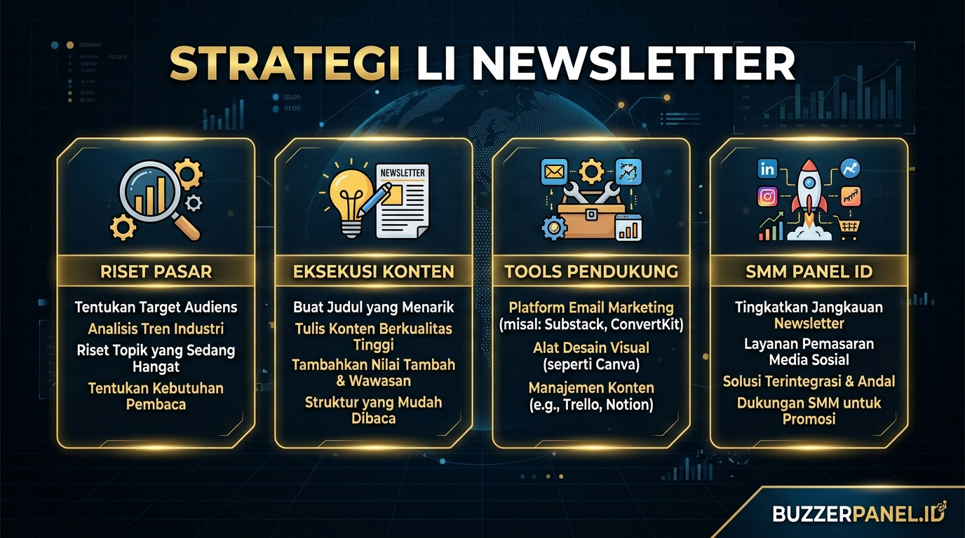 Infografik strategi Cara Pakai Linkedin Newsletter 2026 - LI Newsletter