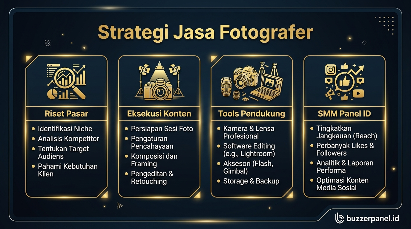 Infografik strategi Promosi Jasa Fotografer Instagram 2026 - Jasa Fotografer