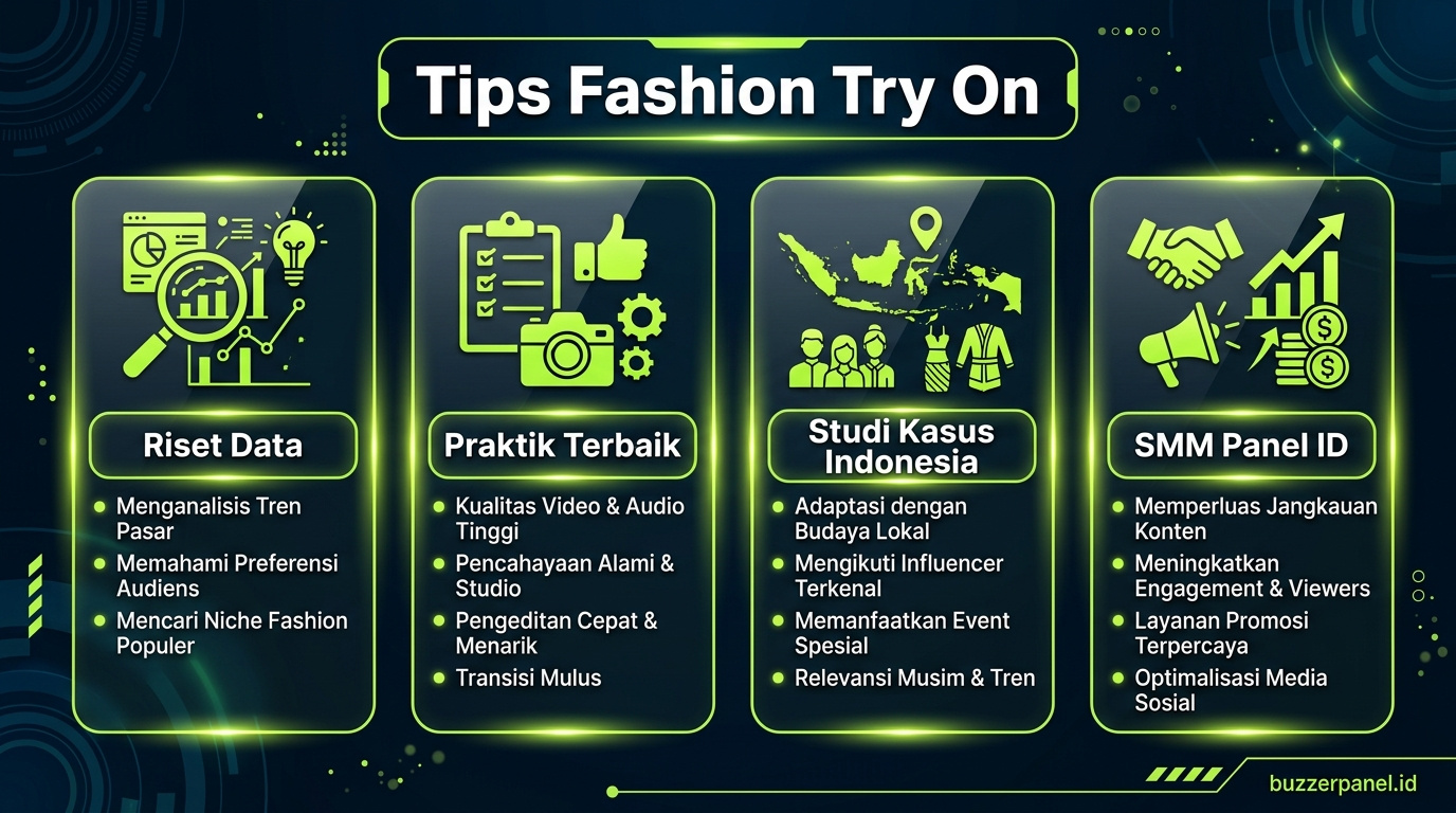 Infografik analisis cara bikin konten fashion try on viral 2026