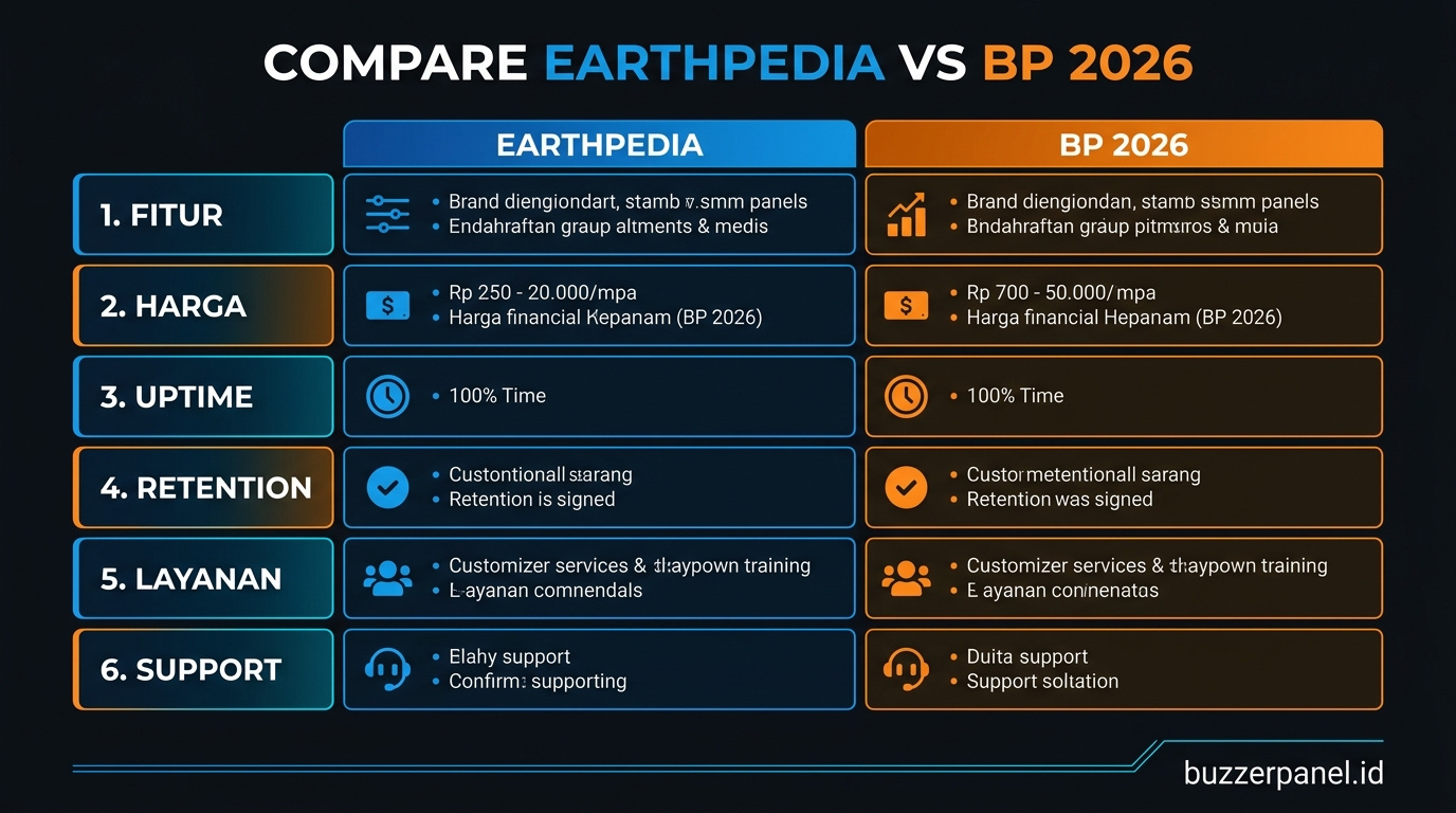 Infografik analisis Earthpedia Vs Buzzerpanel 2026
