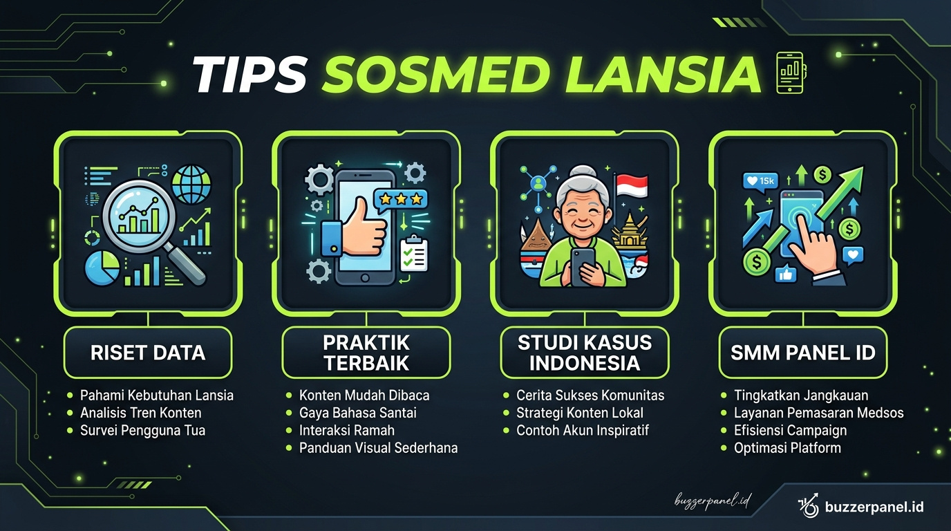 Infografik analisis cara sosmed untuk lansia tetap aman 2026