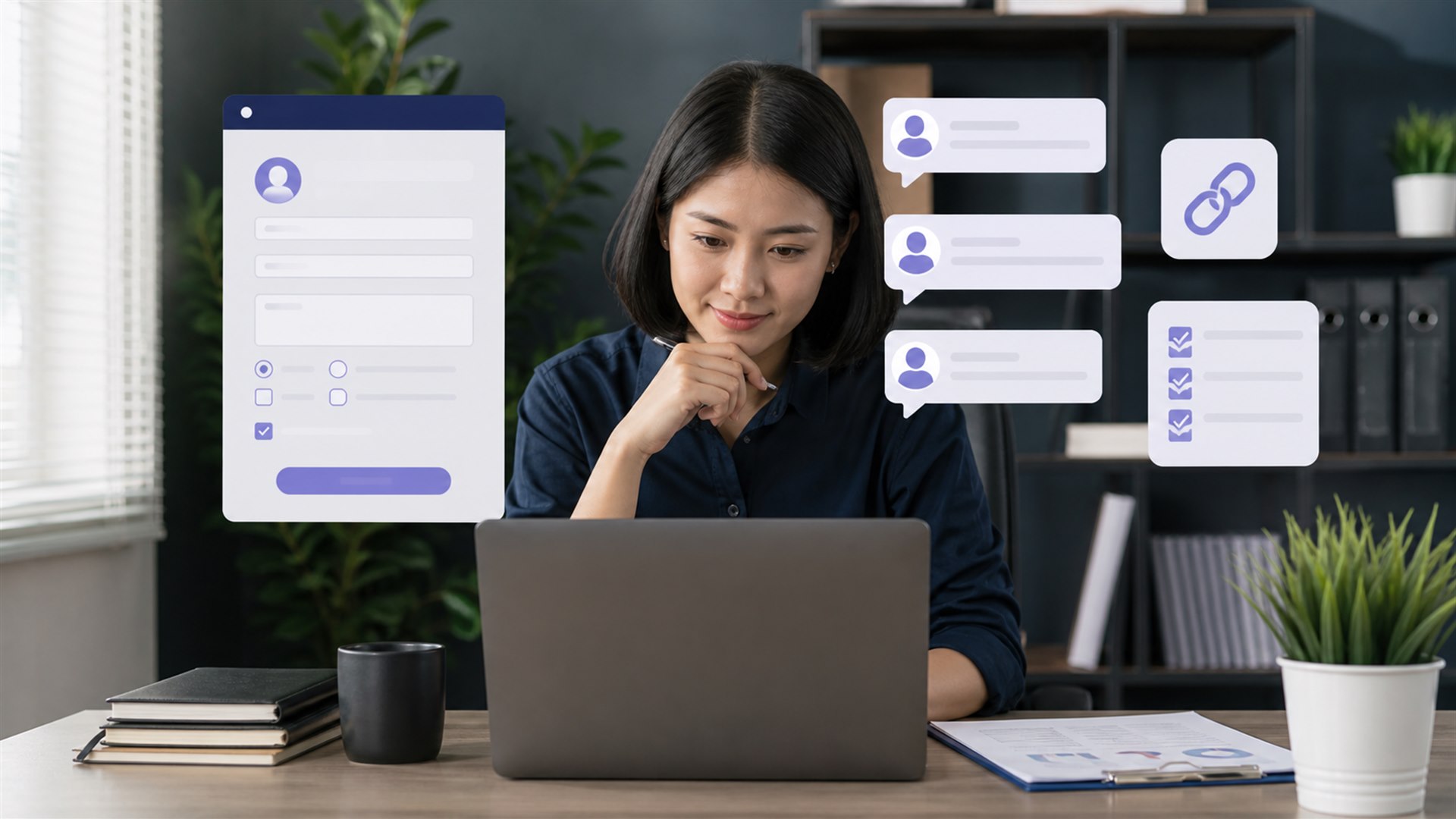 Ilustrasi panel komentar instagram custom dengan checklist teks dan link
