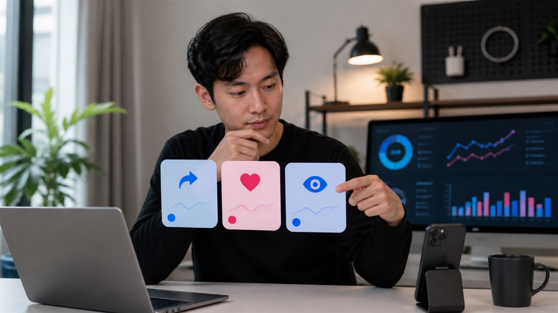 Ilustrasi panel share tiktok dibandingkan dengan likes dan views