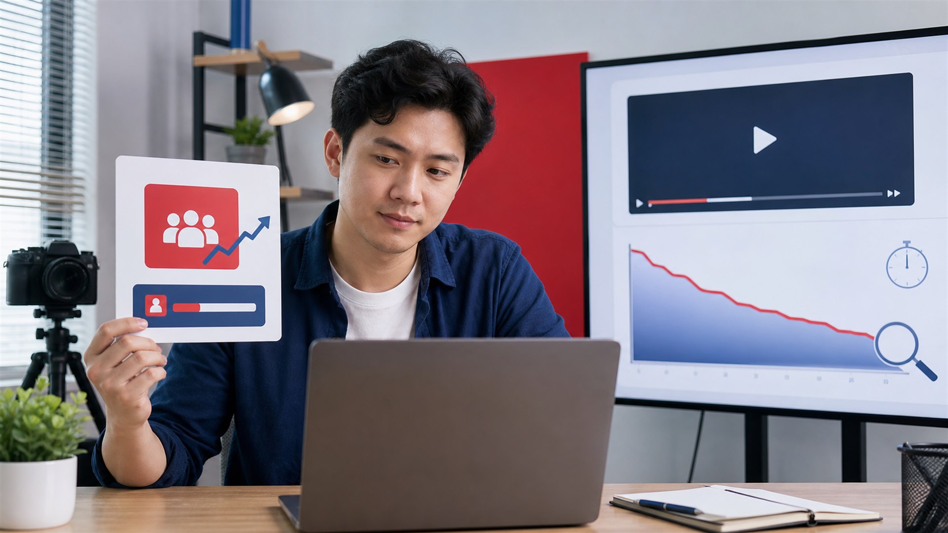 Ilustrasi panel views youtube high retention dan grafik audience retention