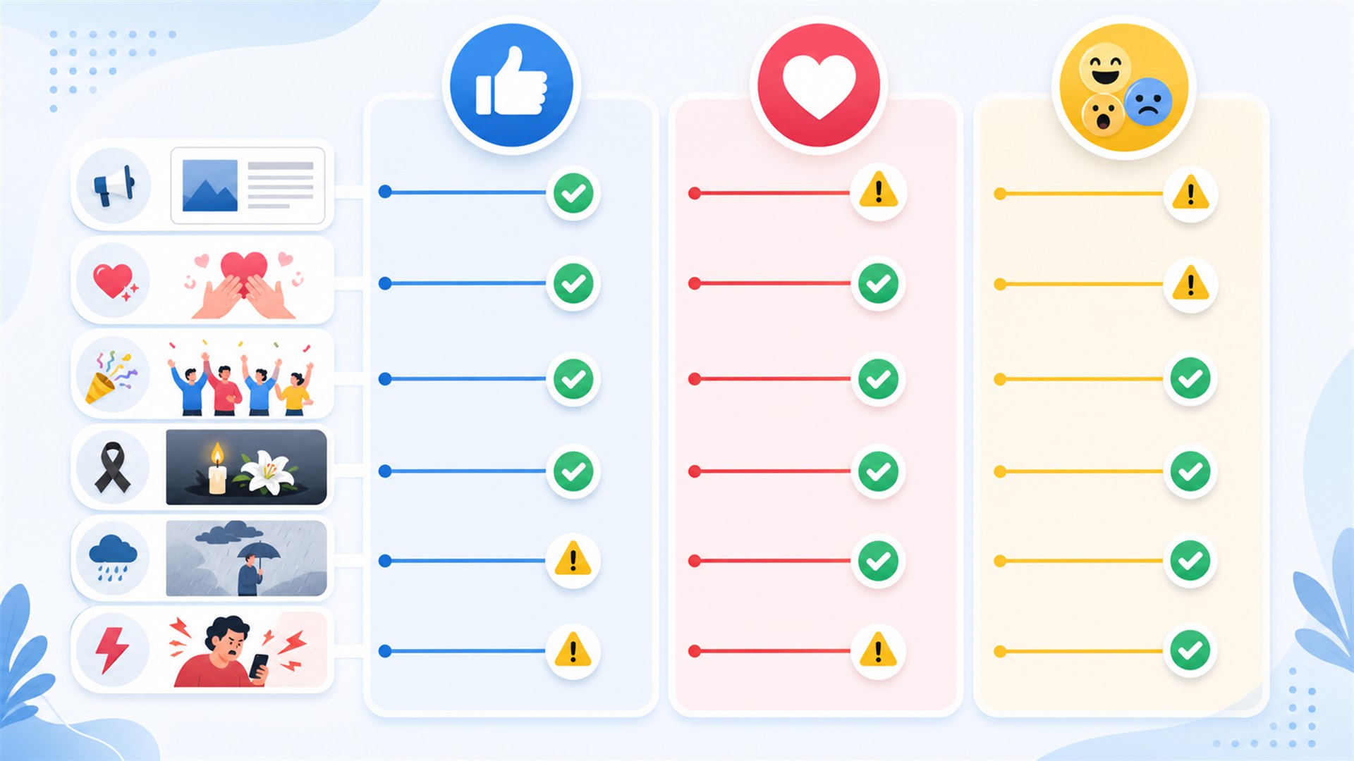 Matriks panel reactions Facebook untuk mencocokkan jenis reaksi dengan nada postingan