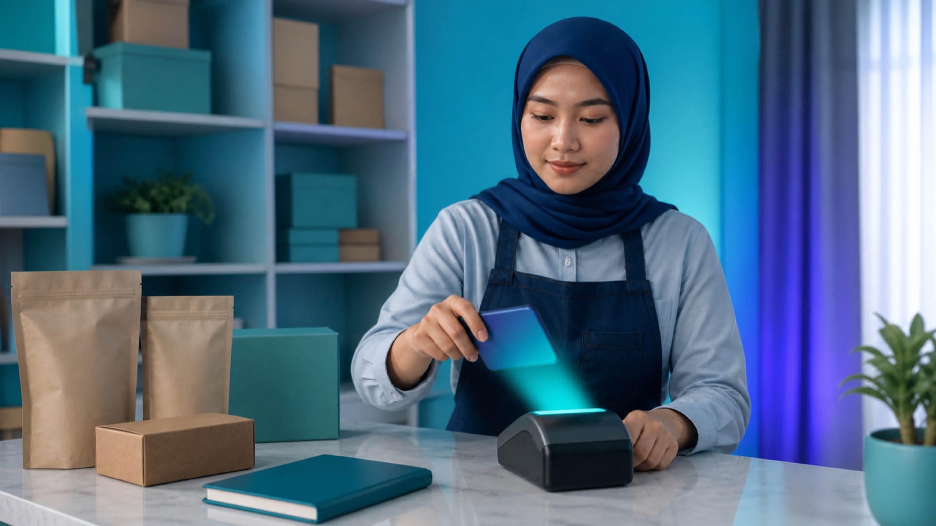 Persiapan beli followers TikTok bayar QRIS menggunakan DANA di meja UMKM