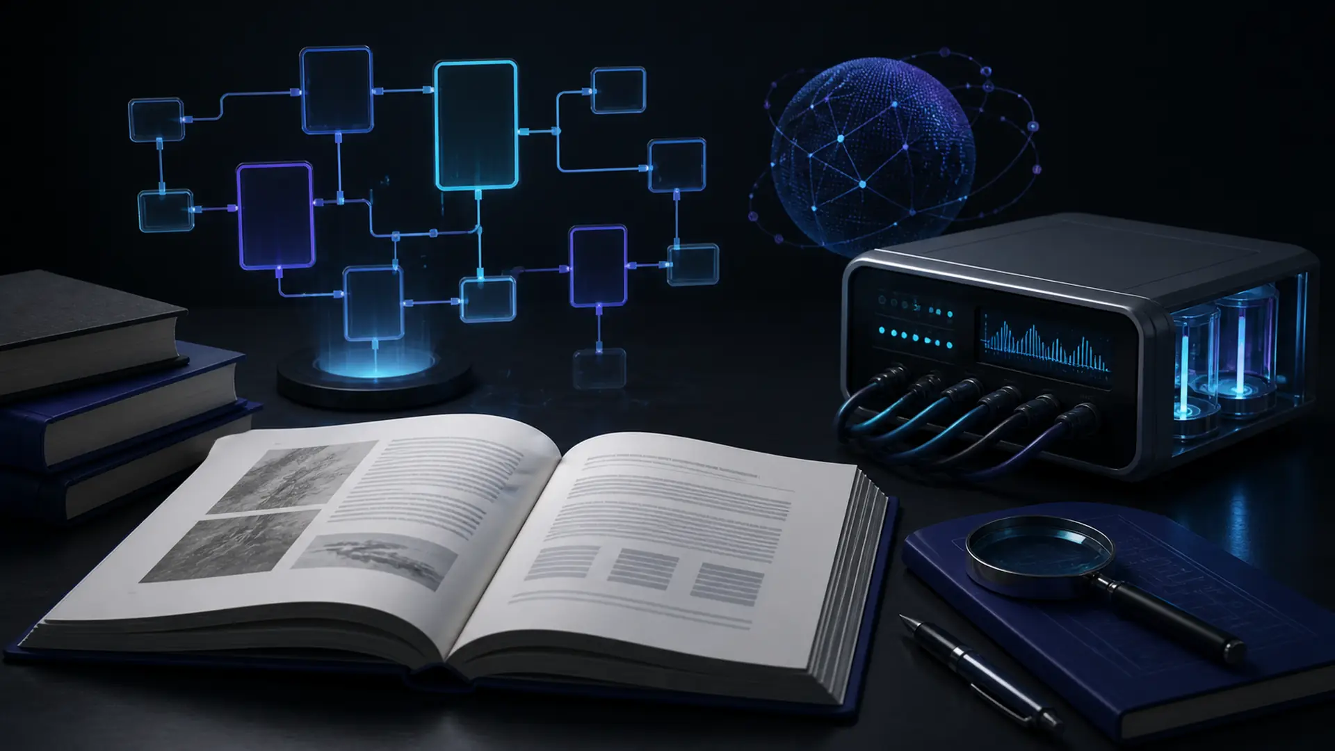 Ilustrasi status arimedihome.xyz dengan jurnal, diagram basis data, dan resolver DNS