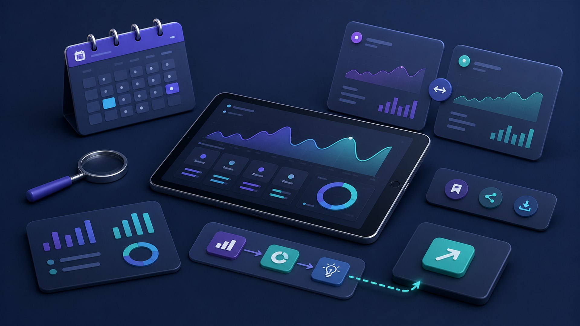 Alur Analisis Laporan Social Media Dashboard dan kalender untuk cara membuat laporan social media bulanan yang mudah dianalisis