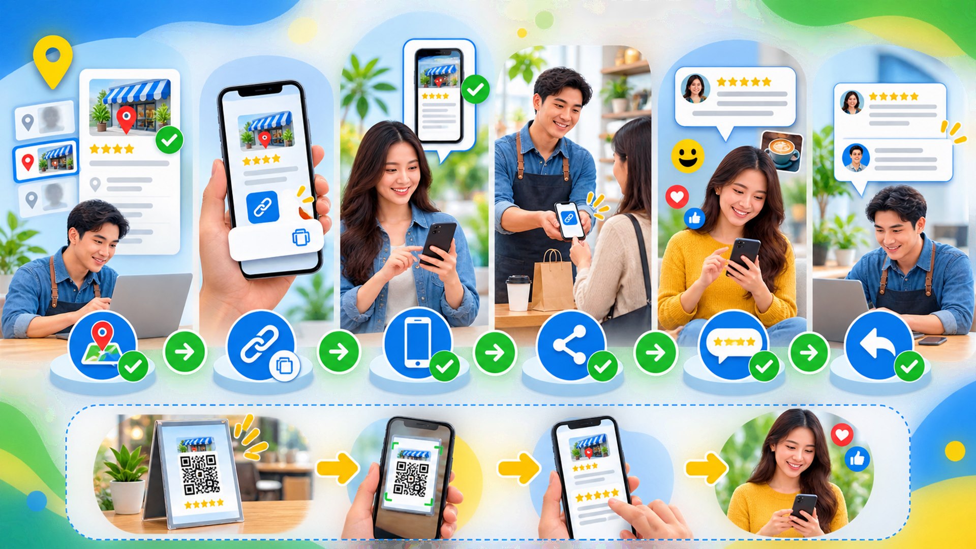 Alur cara membuat link ulasan Google Business Profile dan membagikannya