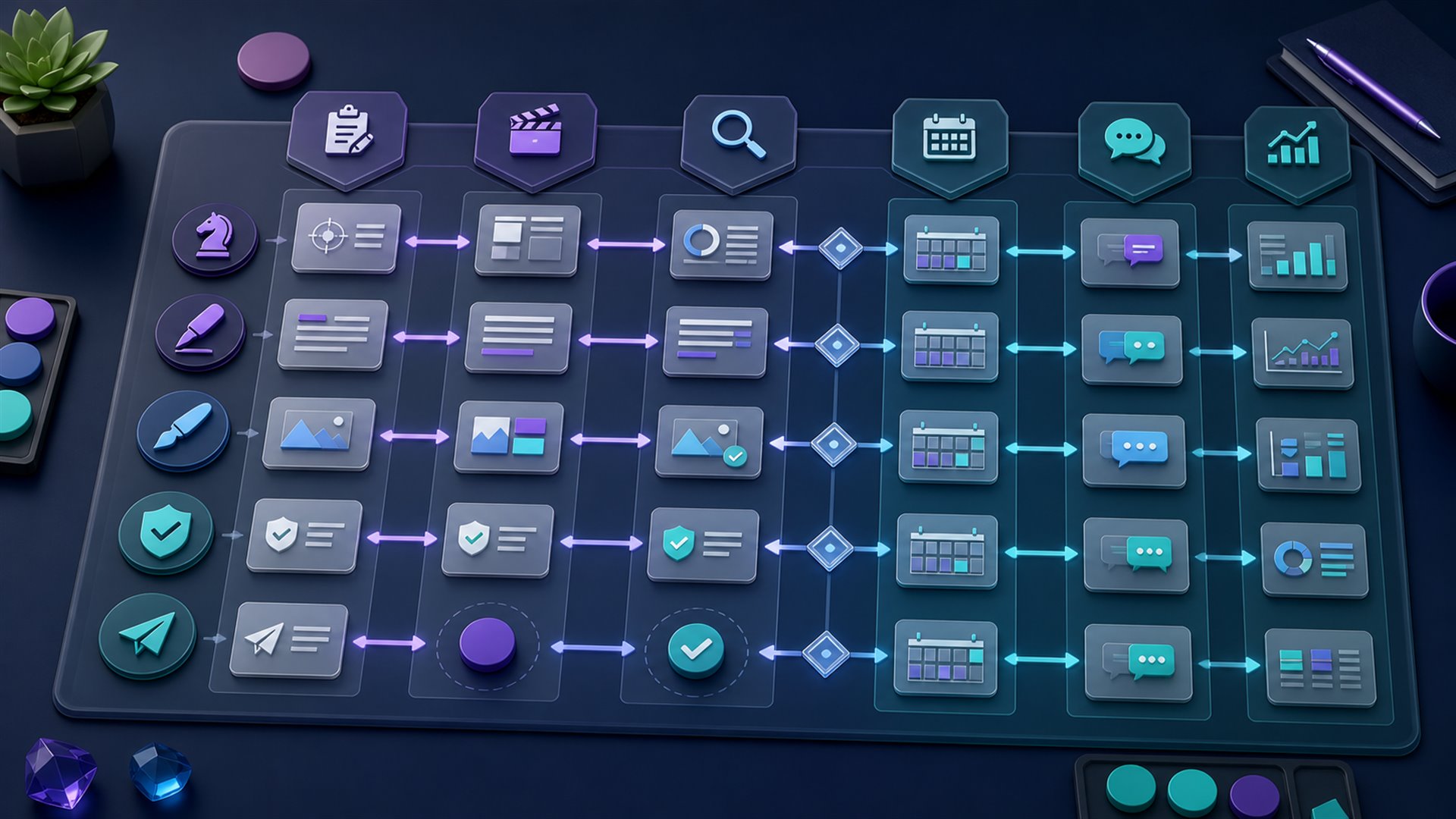 Diagram workflow cara membuat SOP social media management dari intake hingga evaluasi