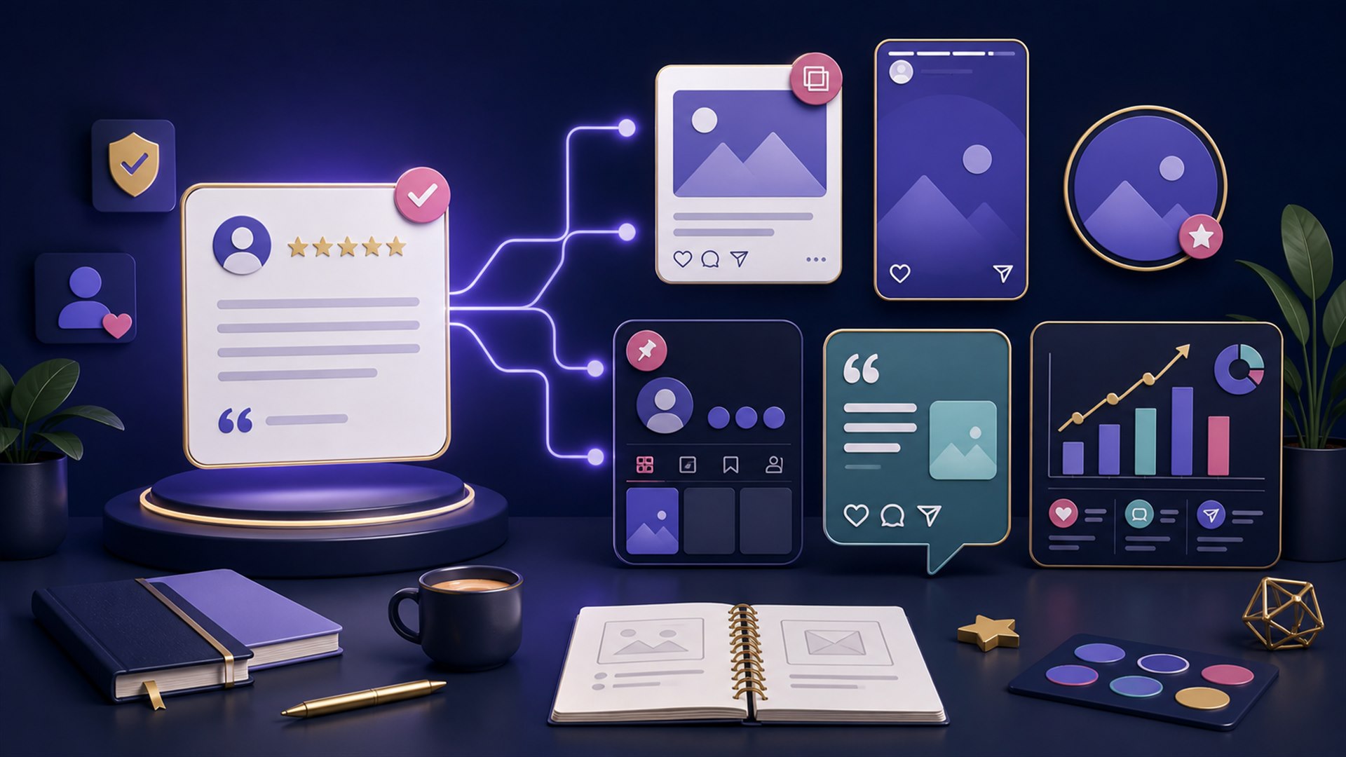 Tata letak cara menampilkan testimoni di Instagram bisnis melalui Highlight dan postingan profil