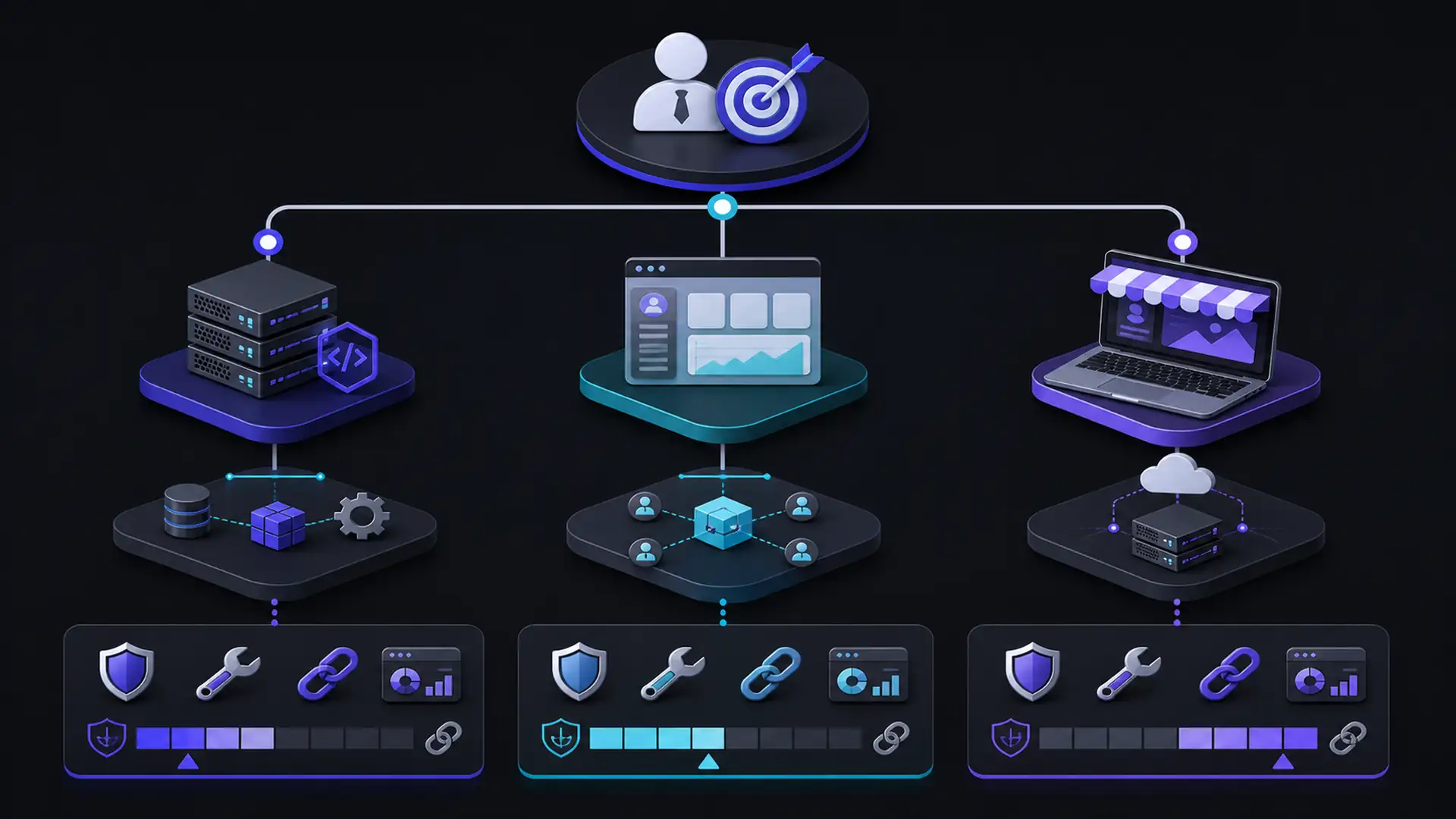 Diagram alur provider SMM panel, reseller, dan child panel dengan perbedaan kontrol serta ketergantungan